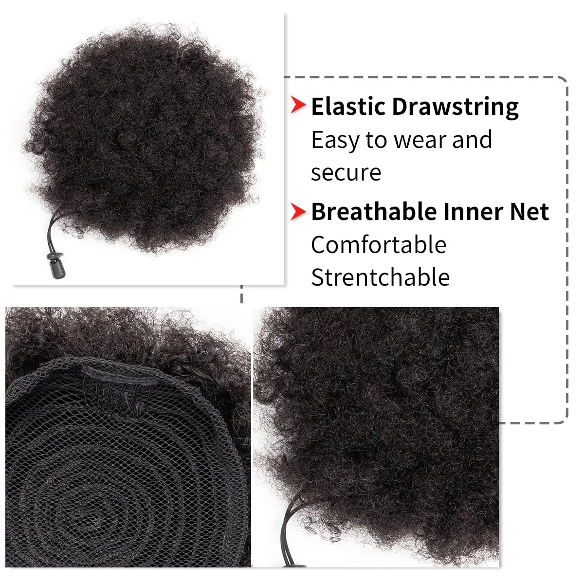 Human Hair Buns Ponytail Brazilian Afro Kinky Puffs Short Curly Drawstring Extensions
