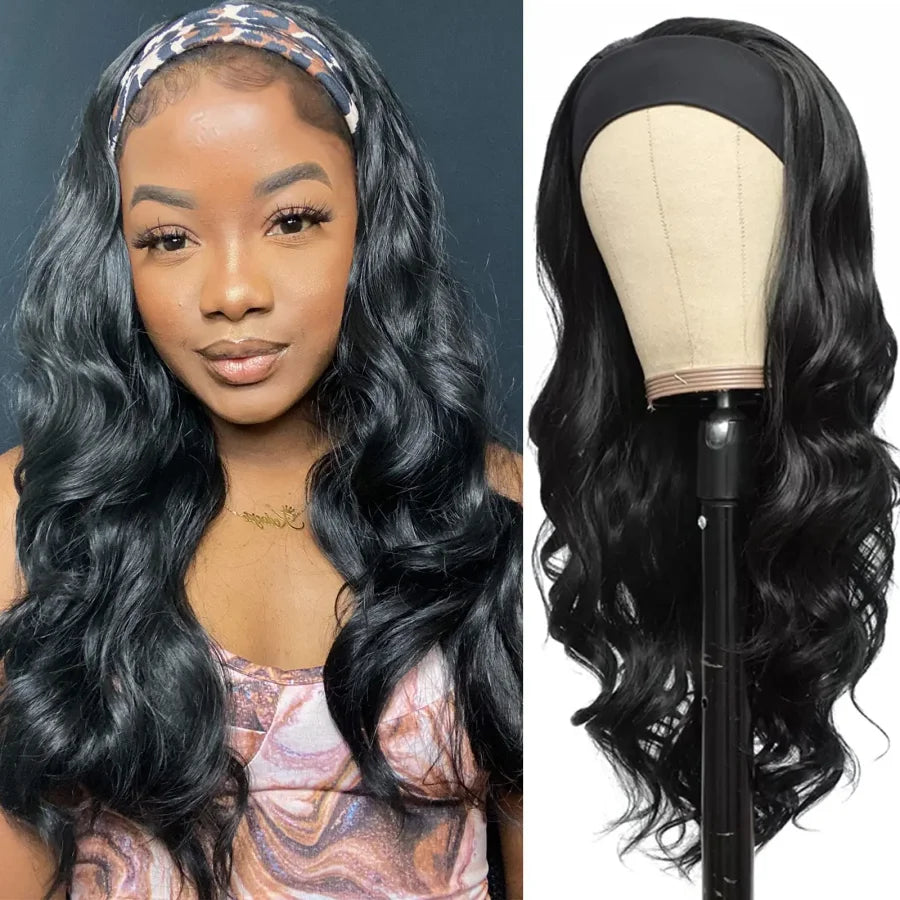 Deep Wave Curly Human Hair Wig Full Machine Made Half Headband