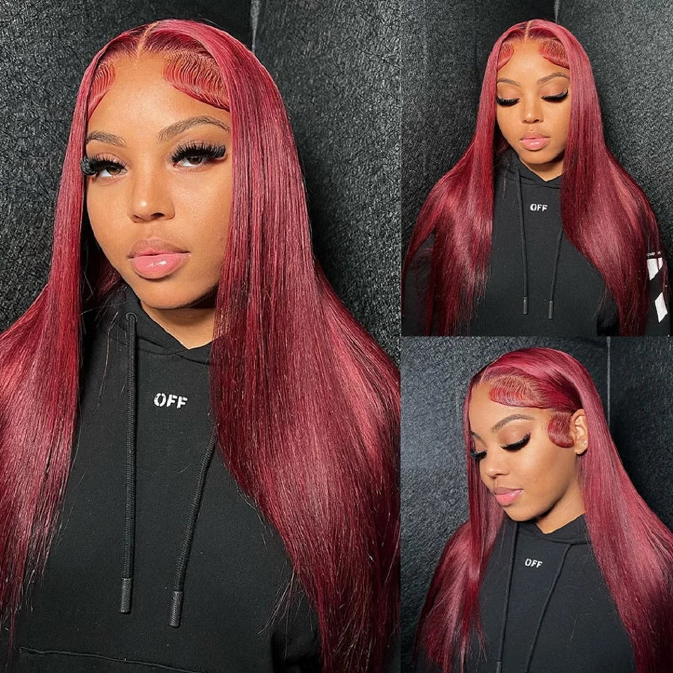 HD 99J Burgundy, 13x6 Lace Front Wigs Human Hair Red Colored Brazilian