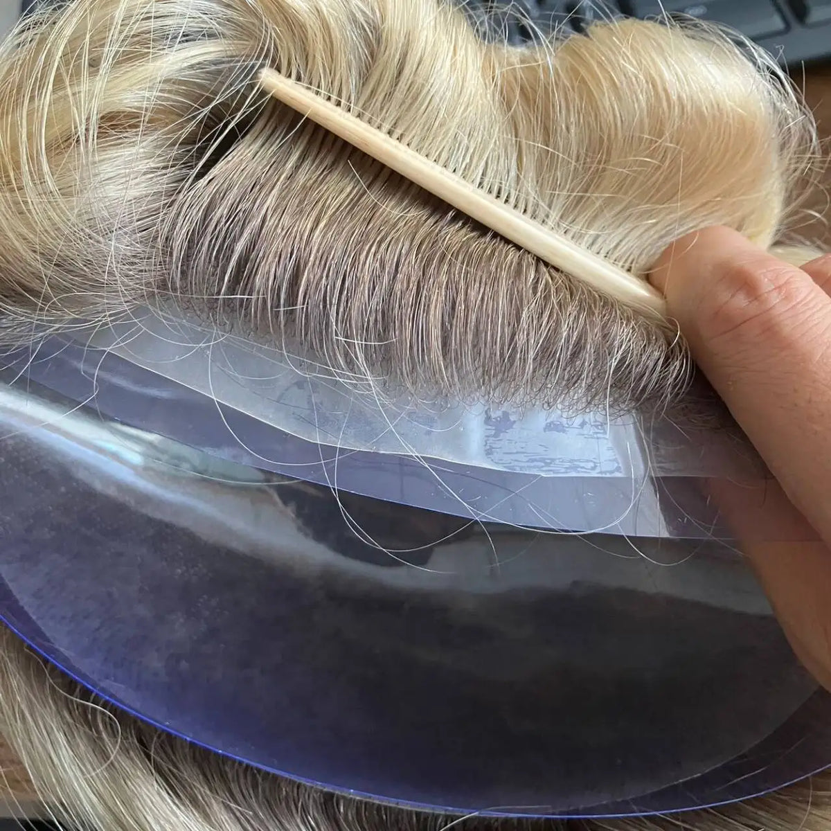 100% Human Hair Ombre Honey Brown Men's Wig Capillary Prosthesis System Natural