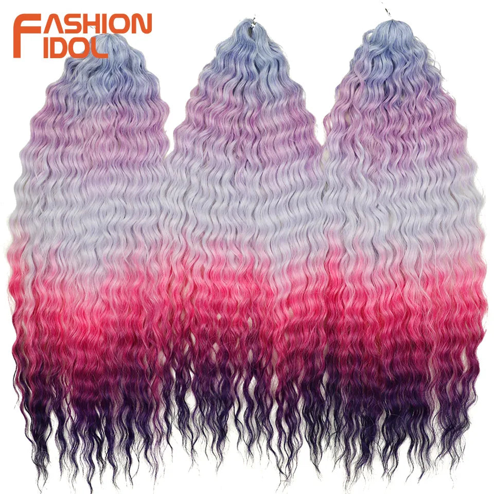 Synthetic Twist Crochet Curly Hair Water Wave Braid Ombre Blonde Brown Deep