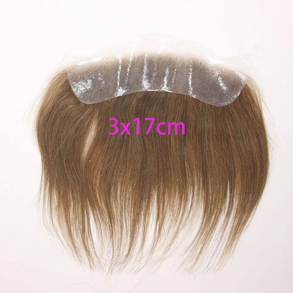Front Toupee Mens Wig Natural PU Hairline, 100% Human Hair Piece Thin
