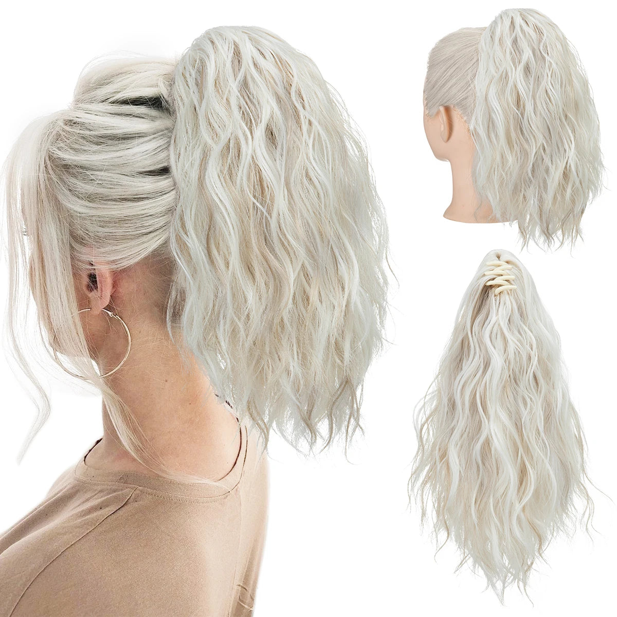 Synthetic Curly Claw Clip in Ponytail Blonde Brown Short Hairpiece 13" Fake