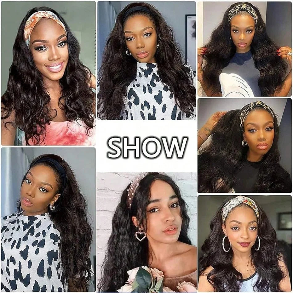 Deep Wave Curly Human Hair Wig Full Machine Made Half Headband