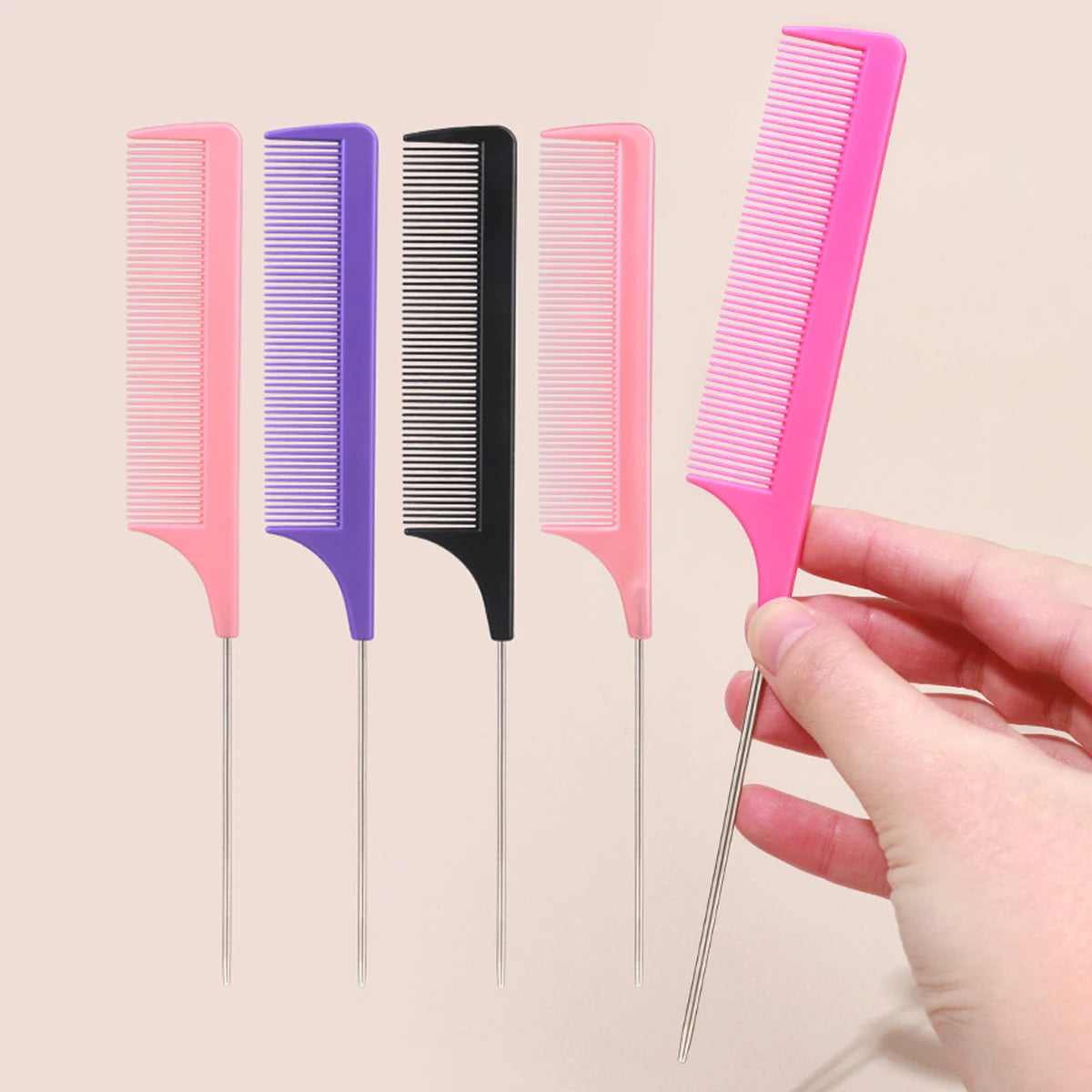 1pc Professional Pointed Tail Comb Salon Hair Styling Stainless Steel Antistatic Dyeing Hair Comb