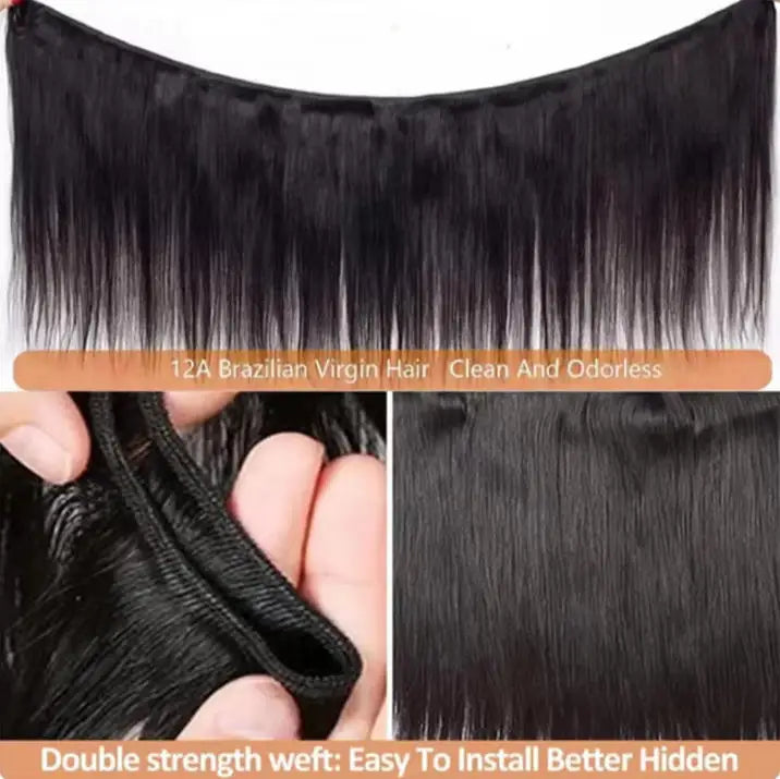 Long Straight Human Hair Bundles Natural Brazilian Virgin 1/3/4 Extensions Double Weft
