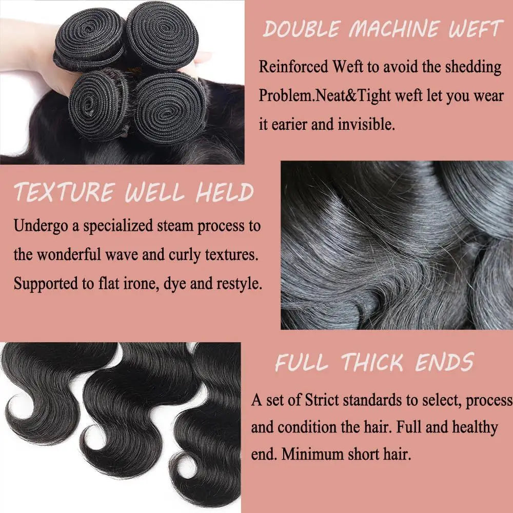 15A Raw Indian Human Hair Bundles Body Wave Triple Lifespan Straight Deep