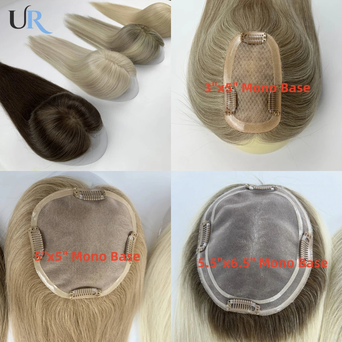 Straight Virgin Human Hair Topper — Mono Base, Clip-In Hairpiece