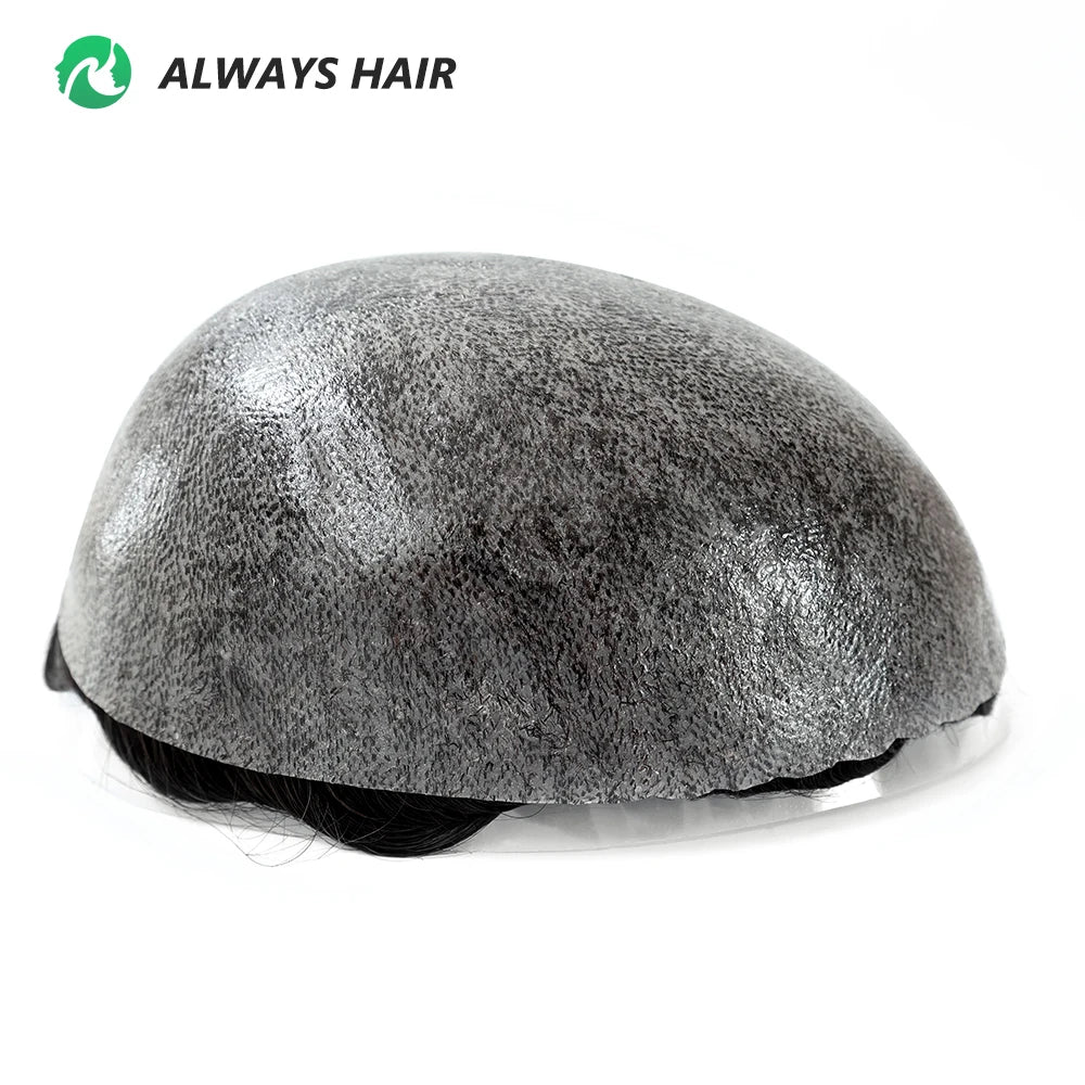 Men's Skin Base Toupee, Capillary Prosthesis, 130% Density, 0.12-0.14mm