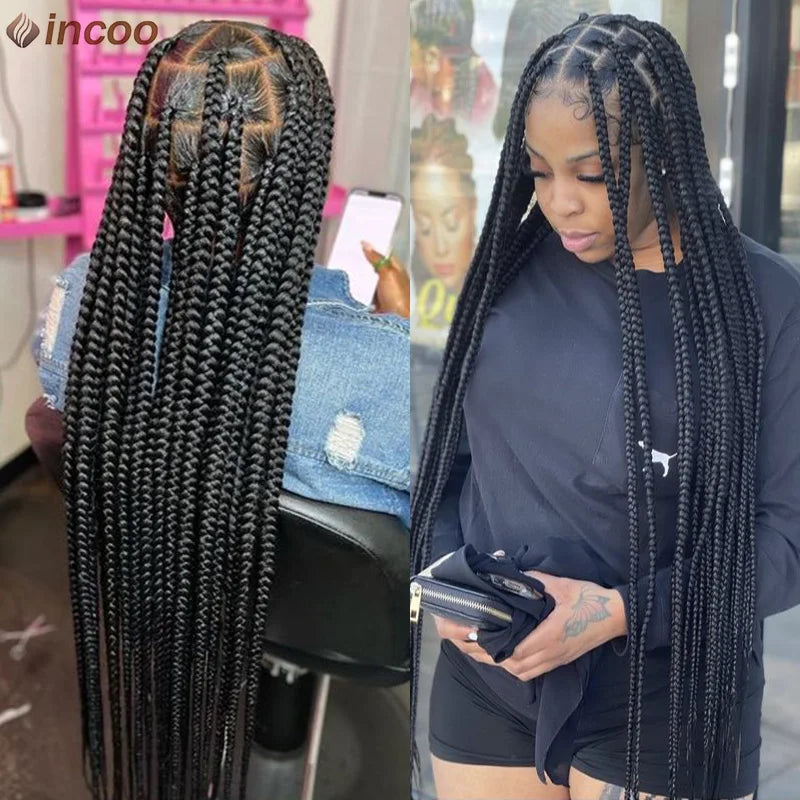 Synthetic Large Box Braided Wigs Jumbo Knotless Full Lace Front Tribal Braids