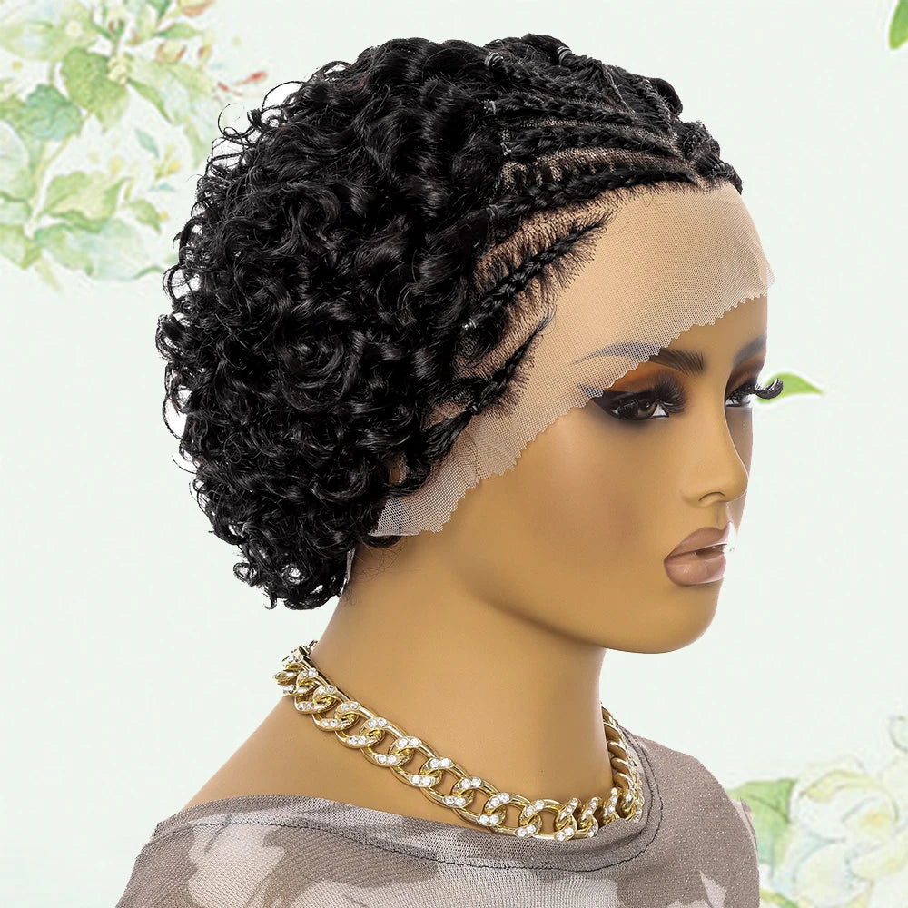 13x4 Curly Braid Human Hair Wigs Short Wave Lace Frontal Braided Pre