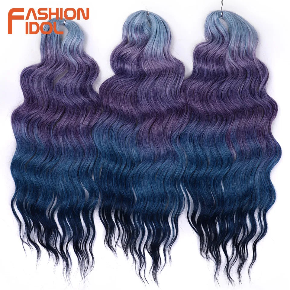 Loose Deep Wave Synthetic Braiding Hair Extensions - 24 Inch Water Wave, Ombre Blonde Twist Crochet