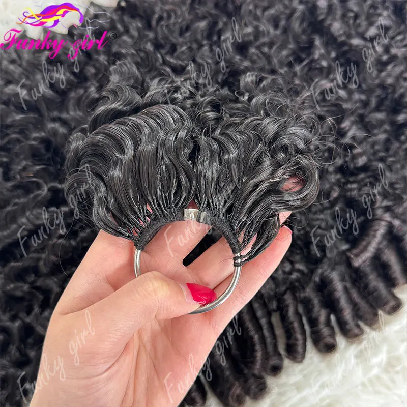 12A Burmese Curly Feather Crochet Human Hair Knotless Pre-Separated Natural Black Lightweight Reusable Crochet Hair Extensions