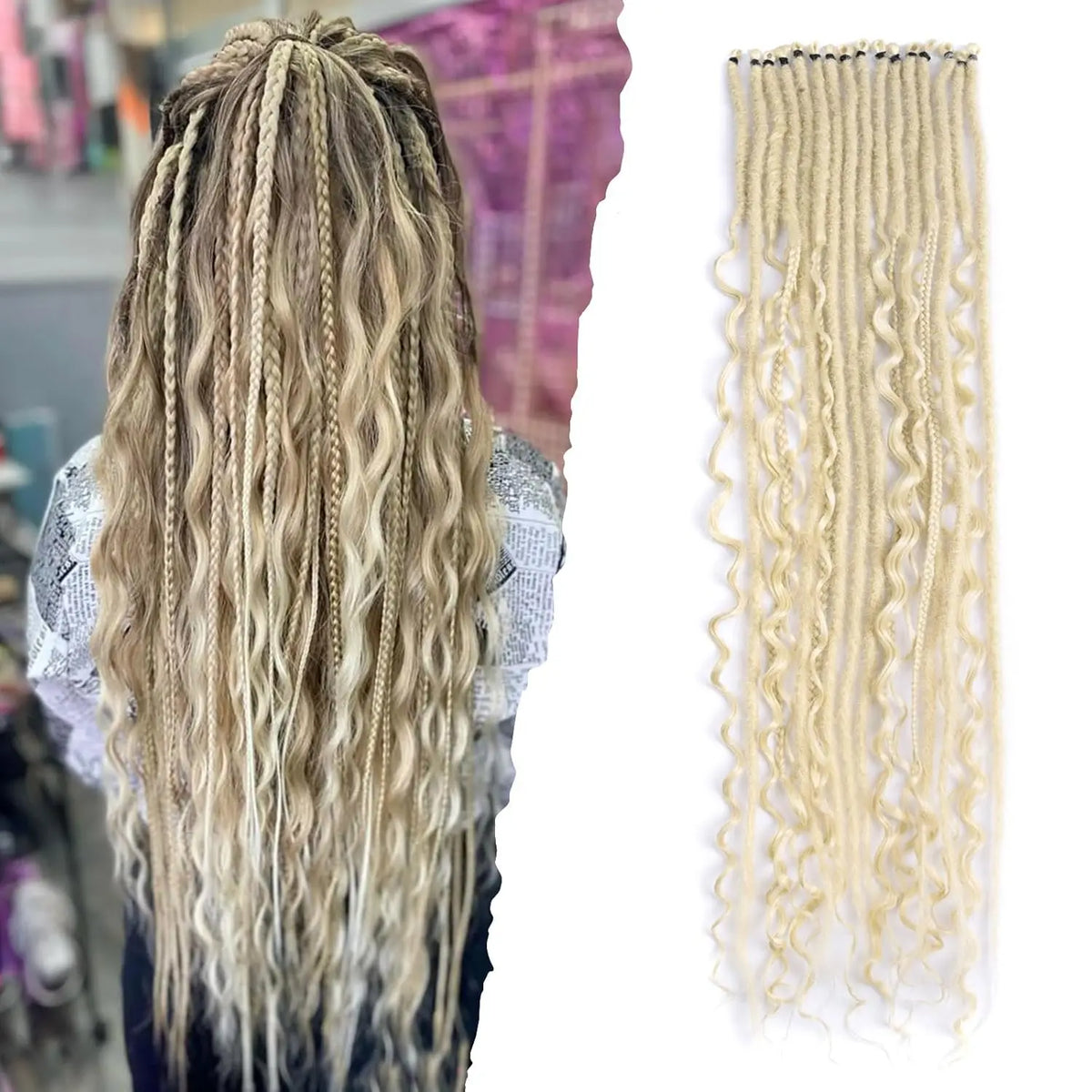 Synthetic 16Strands/Lot SE Dreadlocks Braids 24 Inch Hair Extensions, 3 In 1 Mixed Hippie Style Single End Dreadslocks