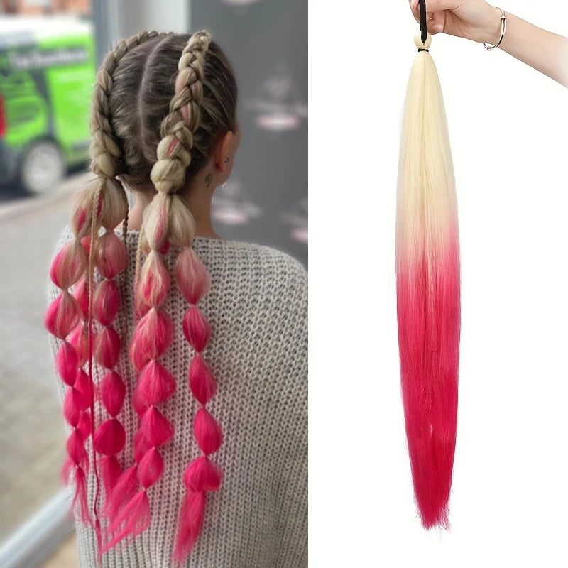Synthetic 26Inch Long Straight Ponytail Elastic Hair Colorful Braiding Extensions Accessories