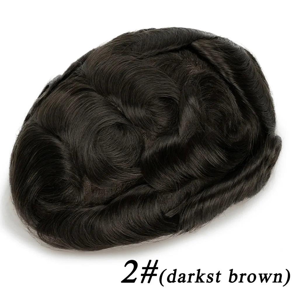 Lace Base Toupee Swiss Front PU Natural Hairline Wig Human Hair Prosthesis