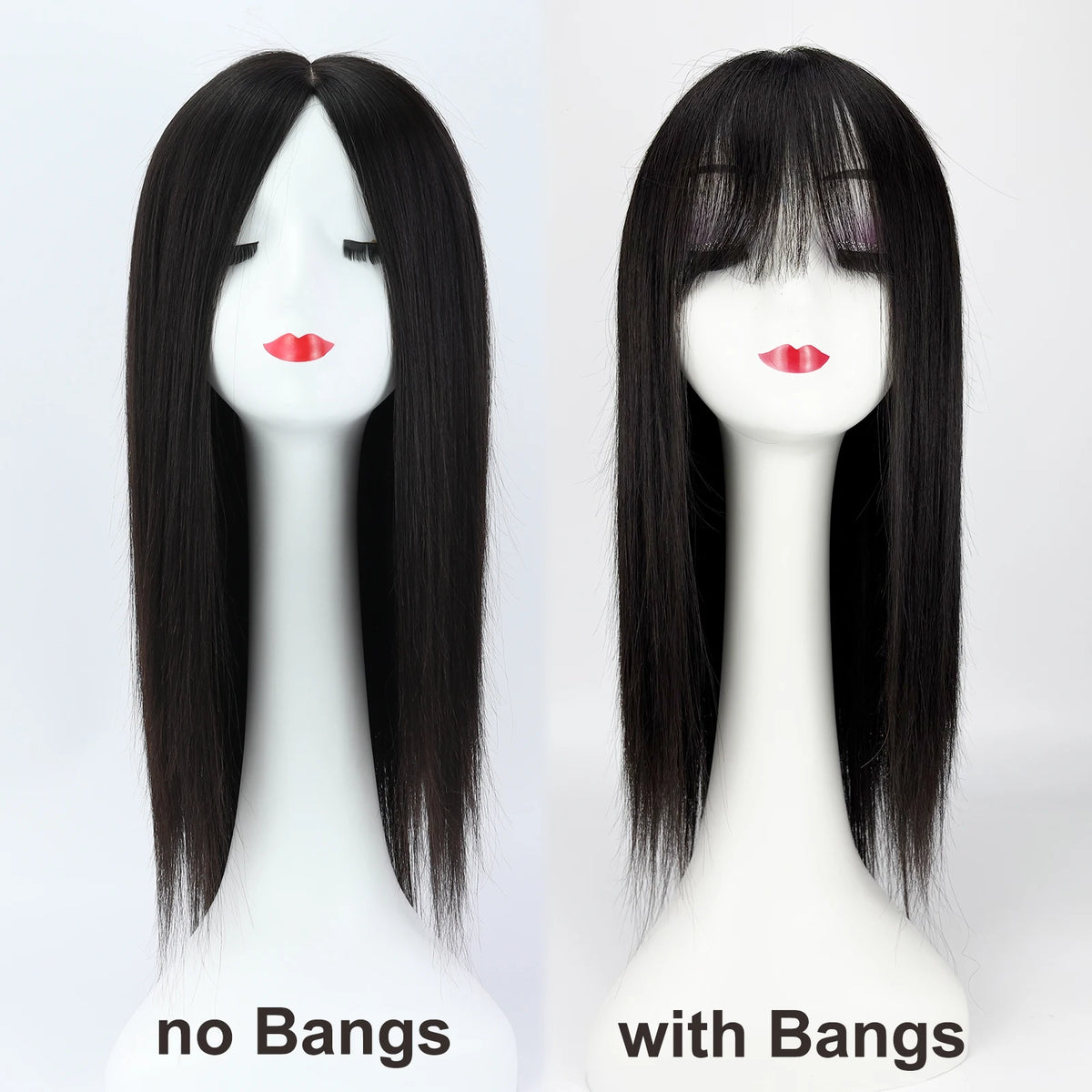 Straight Virgin European Human Hair Silk Top Wig with Bangs — 6x6 Silk Base