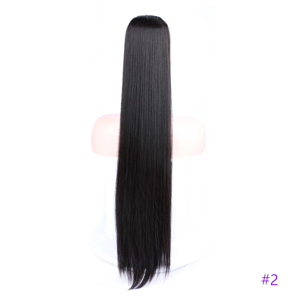 30 Inch Long Straight Ponytail Synthetic Drawstring Ponytail Chip-In Hair Extension Straight Pony Tail Fake Hairpiece