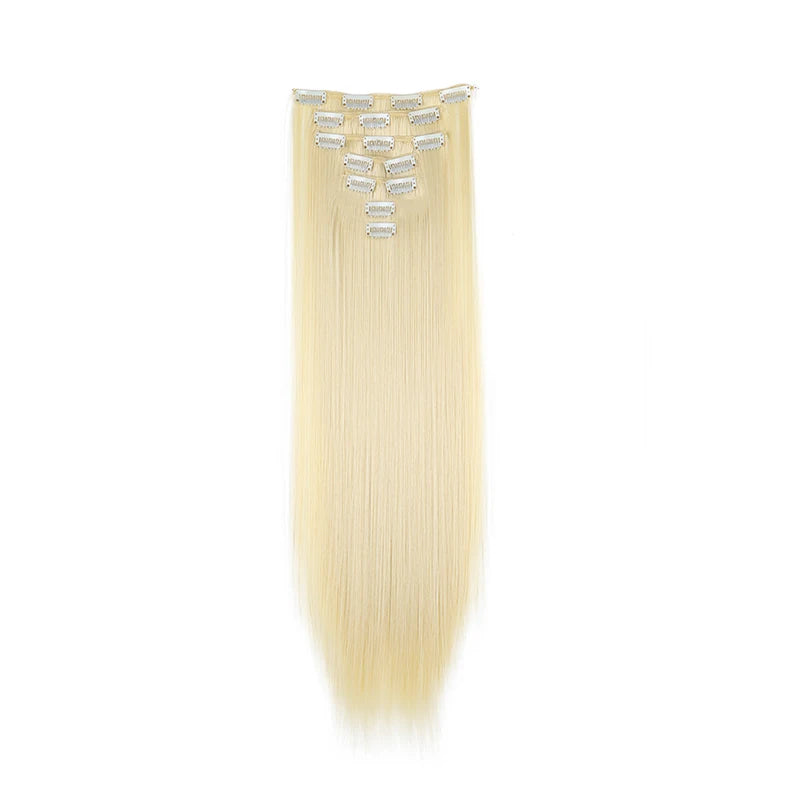 24Inch Synthetic 7Pcs/set Long Straight Hair Extension 16Clips Hairstyle Black Blonde Hairpiece