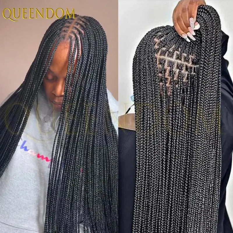 36" Synthetic Full Lace Wig Knotless Box Braid African Braided Frontal Cornrow