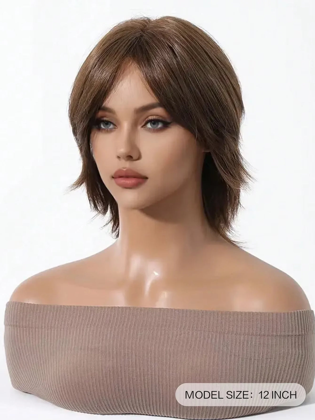 Short Salmon Head Wig Bangs Women's Straight Black Synthetic Party Elf Cut