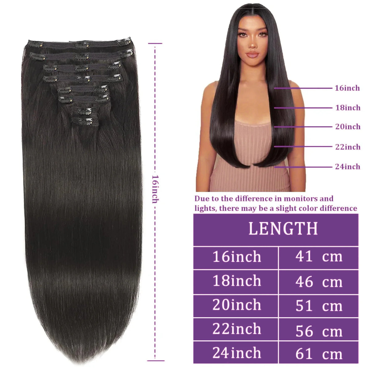 Clip in Hair Extensions, 100% Real Human P8/613 Color Brown Highlight Blonde
