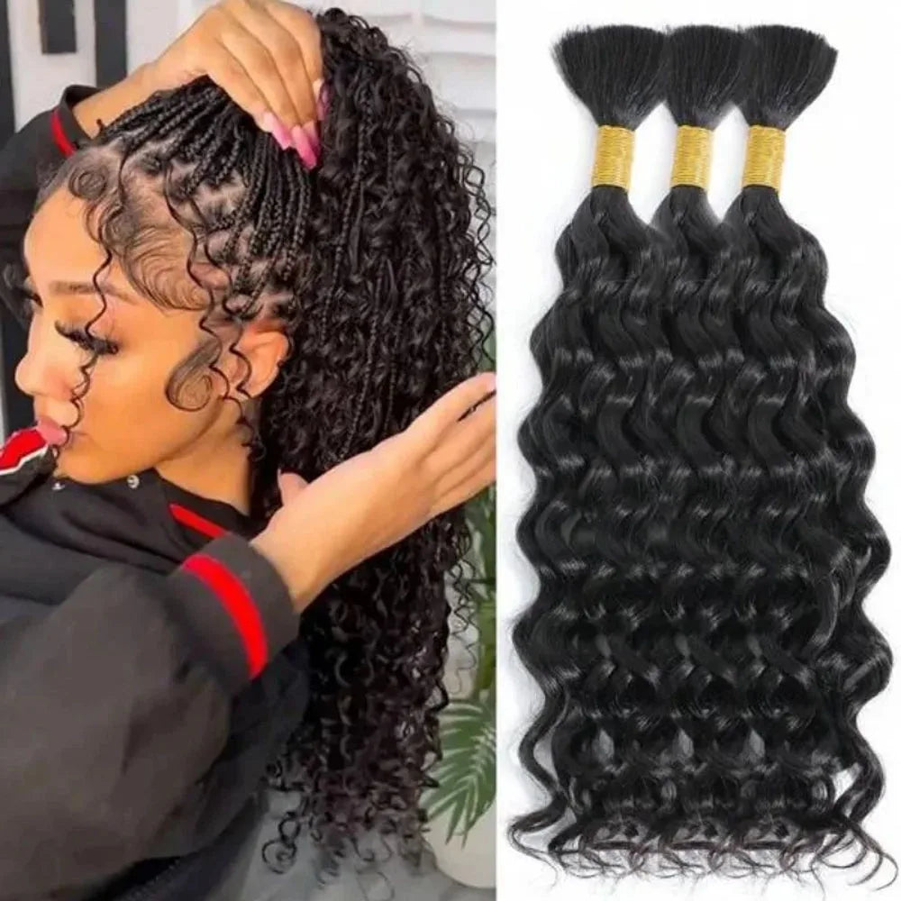 Human Braiding Hair Deep Water Wave Bulk 110g Bundles Full Thick No