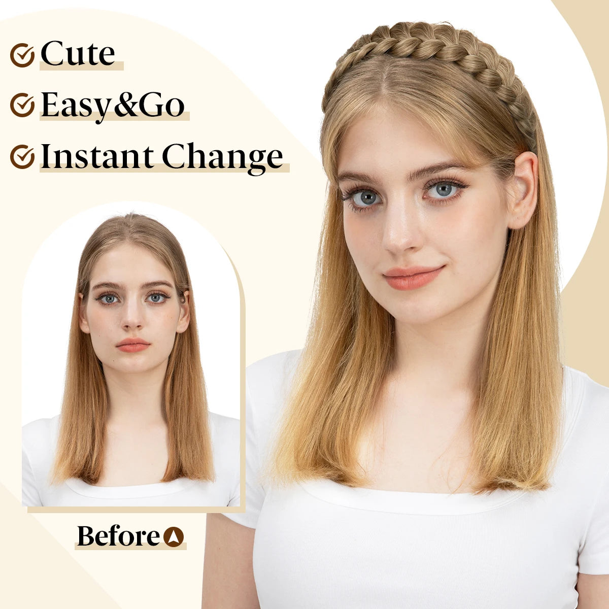 High-Quality Synthetic Fiber Braided Headband Wig, Fishtail Braid Headband, Bohemian Style Women's Hair Accessory Wig