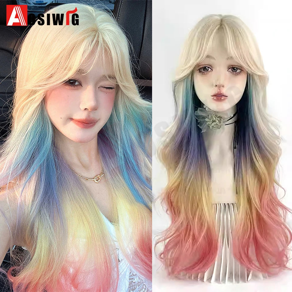 Blonde Twin Ponytail Princess Cut Natural Short Hair Synthetic Wigs Bangs Heat