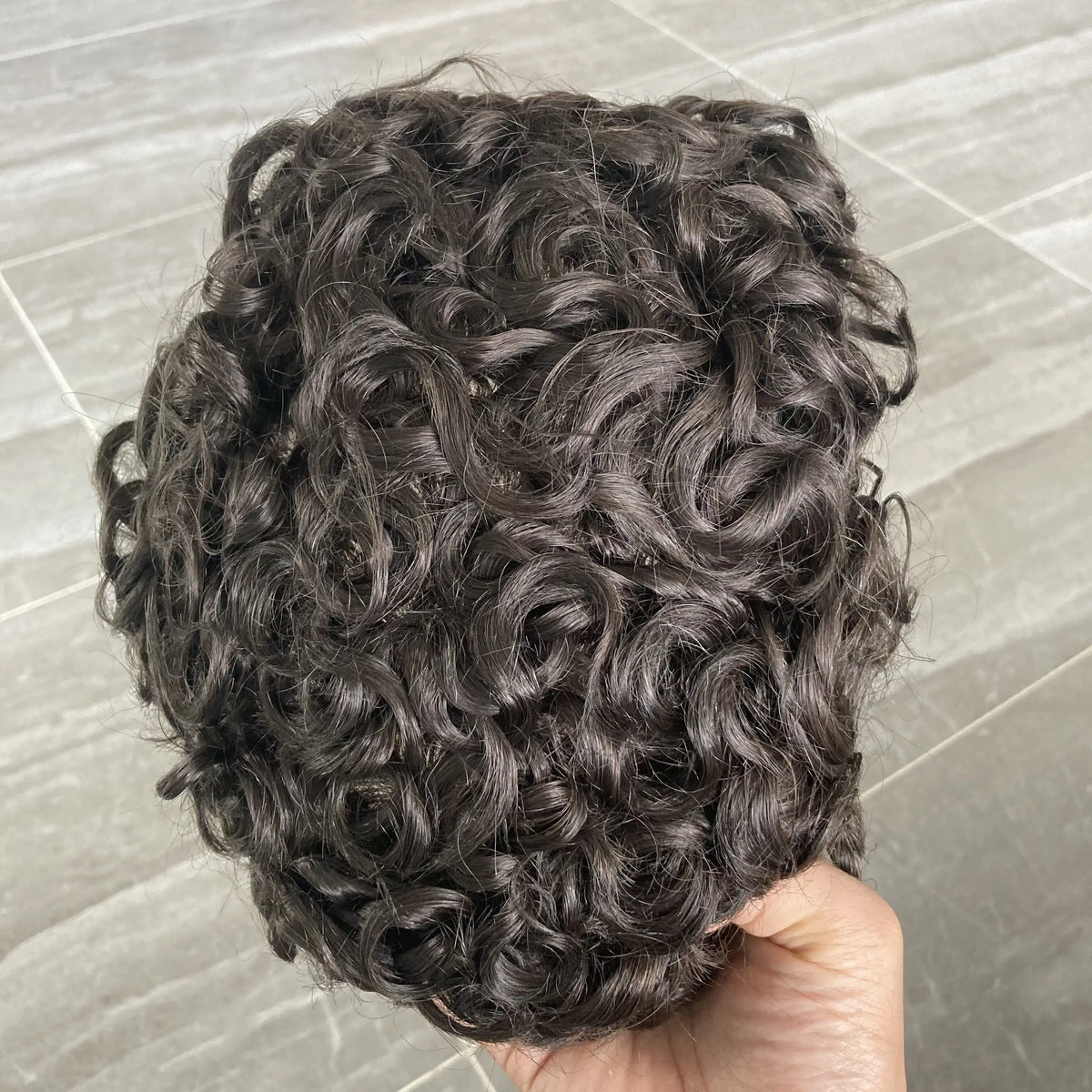 28mm Curly Men's 1B80 Gray Brown Black Human Hair Durable Bond Mono