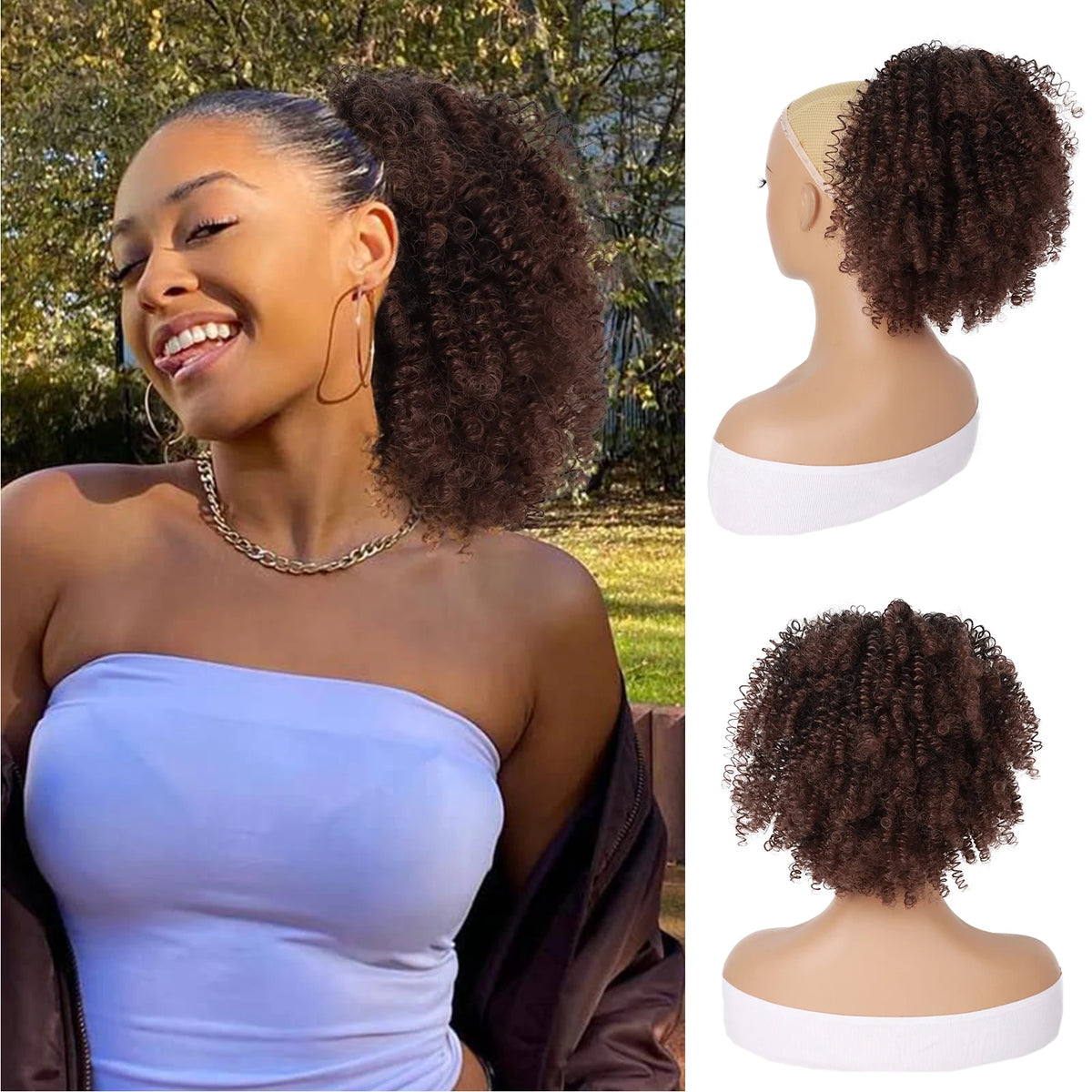 Synthetic Short Kinky Curly Ponytail Extension, Drawstring Curly Ponytail Afro Drawstring Ponytail