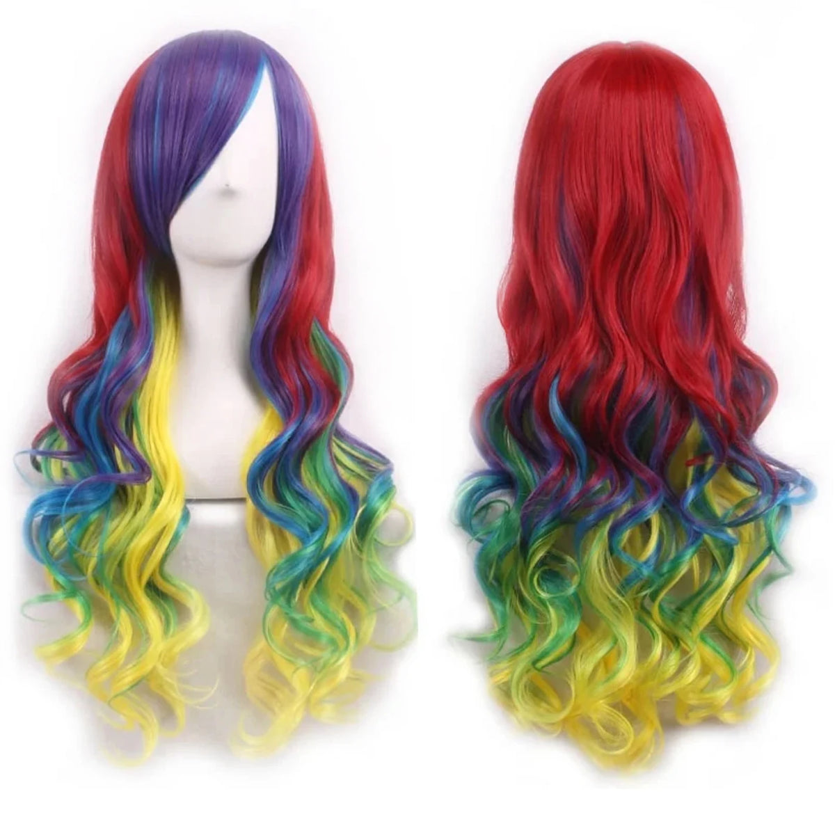 Synthetic Hair Ombre Rainbow Cosplay Wig with Bangs Red Yellow Purple Green Blue Wigs