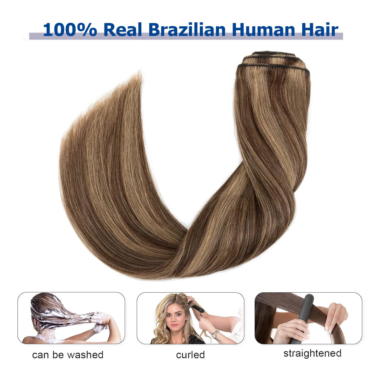 Clip in Hair Extensions Chestnut Brown Double Weft Thick 120G Silky Straight