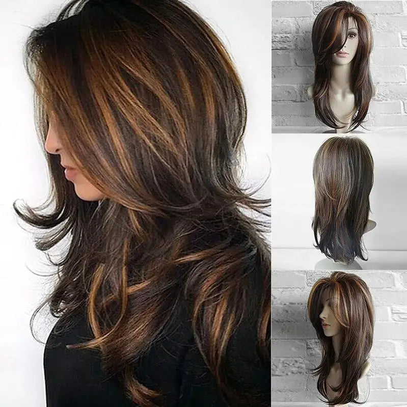 Classic Curly Wig Hair Synthetic Natural Cosplay Brown WIth Blonde Heat Resistant Daily Wigs