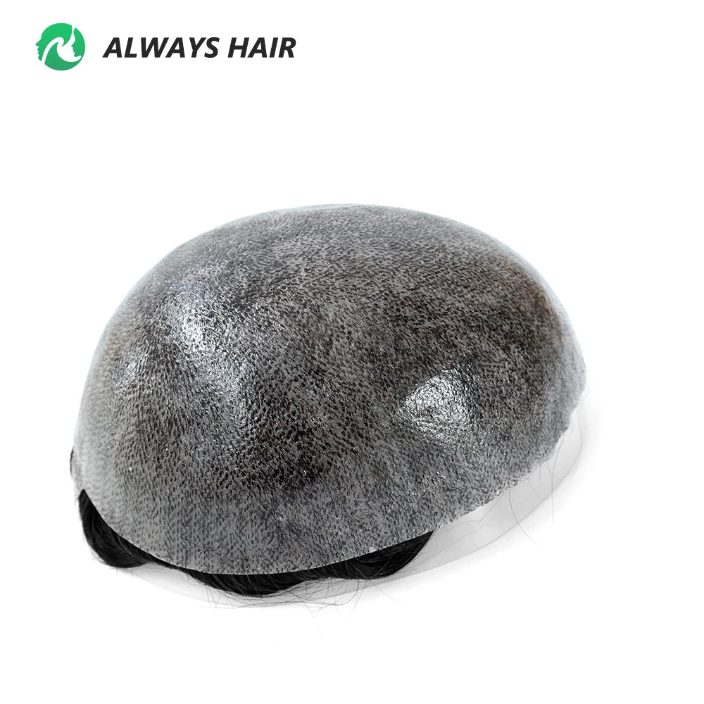 Men's Skin Base Toupee, Capillary Prosthesis, 130% Density, 0.12-0.14mm
