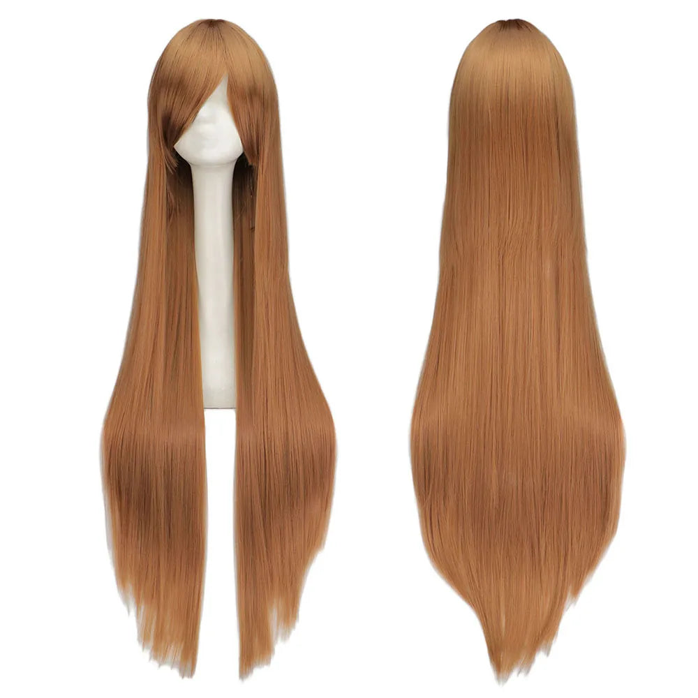 Long Straight Cosplay Wig Black Purple Red Pink Blue Dark Brown Cm