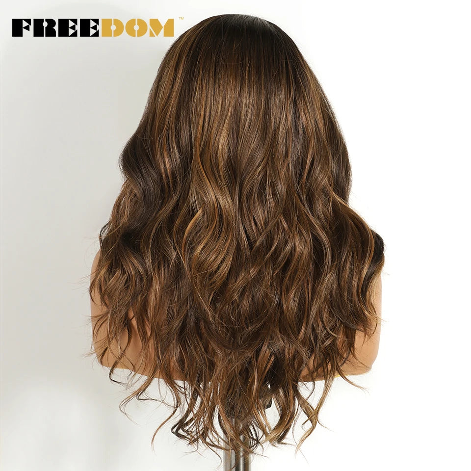 Synthetic Lace Front Wigs 20" Ombre Brown Body Wave, 6x4 Bangs Heat