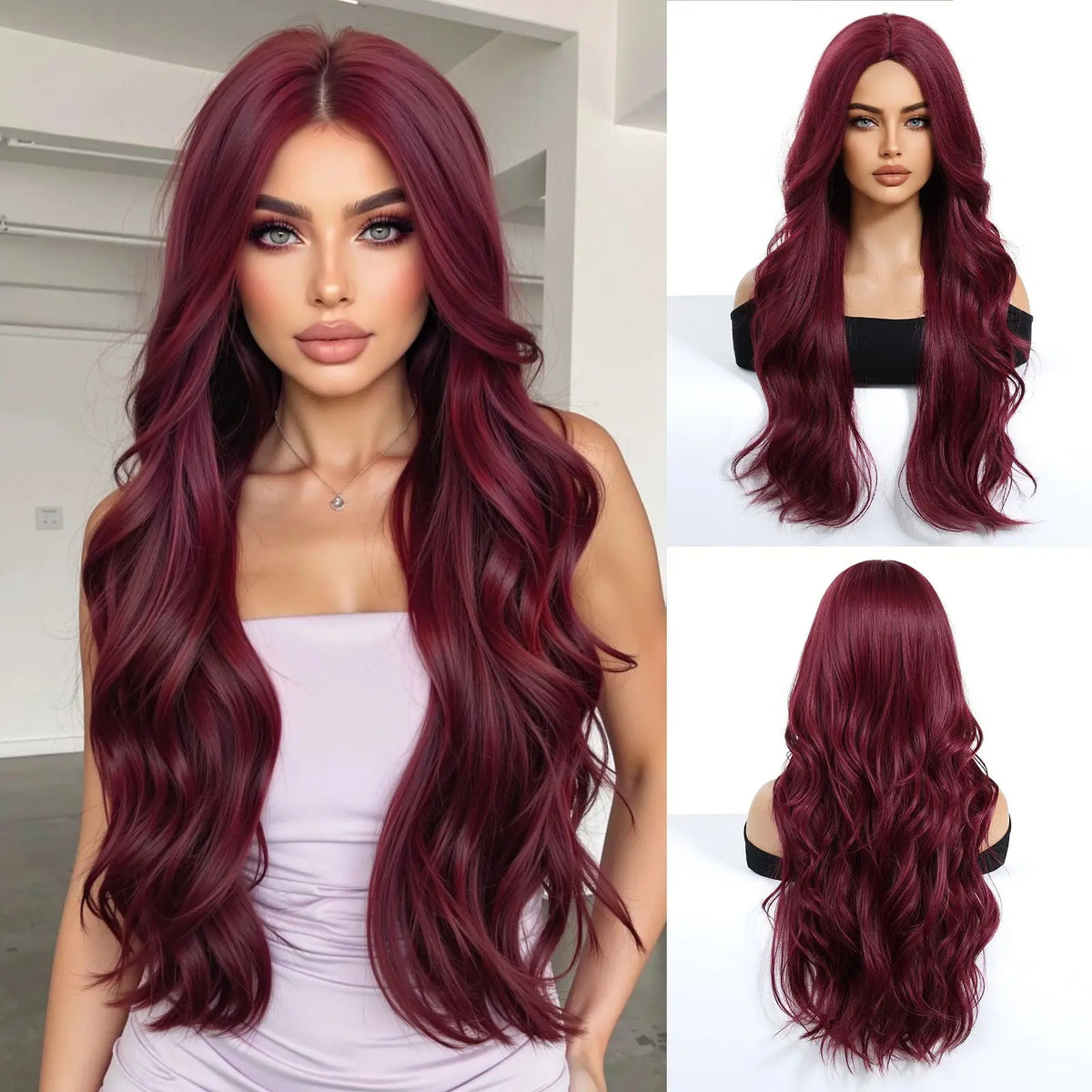 Long Curly Silver White Synthetic Wavy Wig Medium Part Water Wave Daily