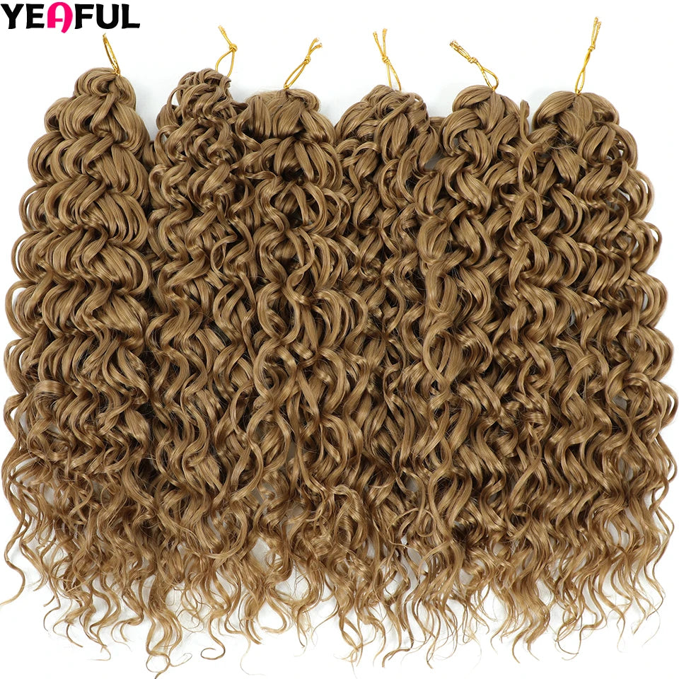 Curl Crochet Hair 14inch 1-8 Packs Ombre Brown Water Wave Curly Braiding