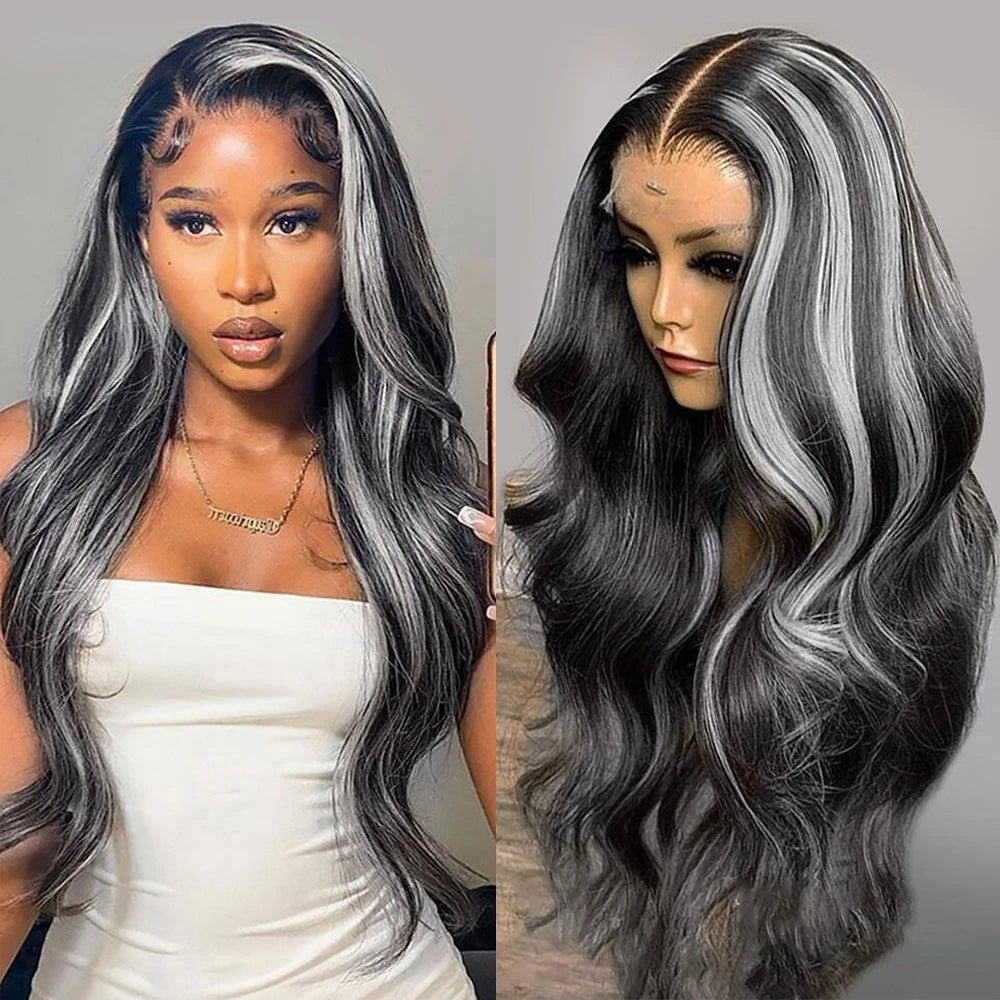 180% Density Brown Roots Ash Blonde Body Wave Lace Frontal Wig, 13x4, Ombre, Synthetic Blend