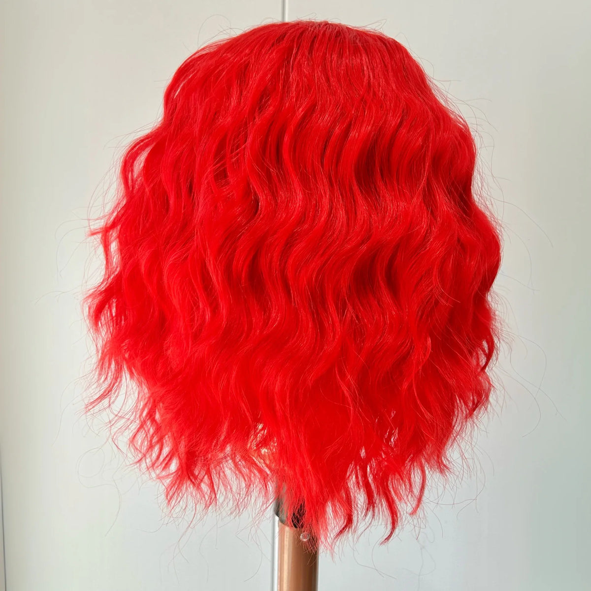 Bright Red Bob Wig Short Curly Wavy Synthetic Loose Shoulder Length Heat