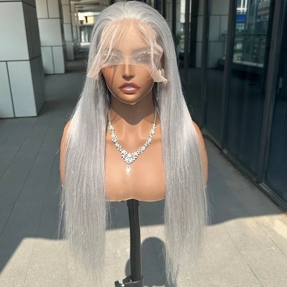 Silver Grey 13x6 Lace Front Human Hair Wigs Colored HD Frontal Straight