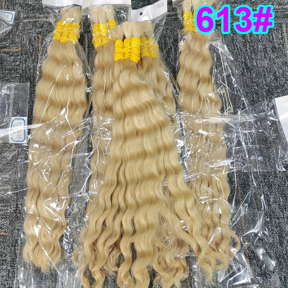 Human Hair Bulk Bundles Curly Water Wave Deep Remy Braiding No Weft