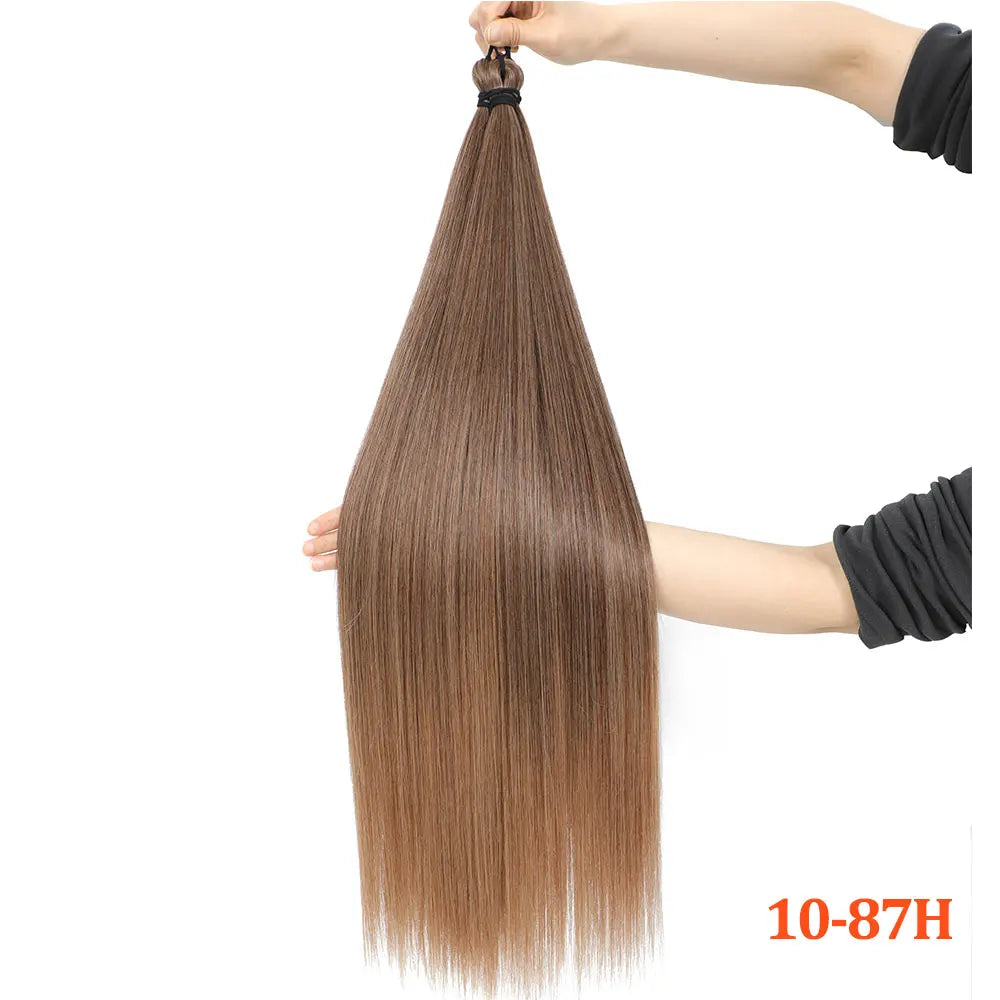 300G Straight Pony Hair Bundles Crochet Braids Synthetic Braiding Ombre Brown Soft