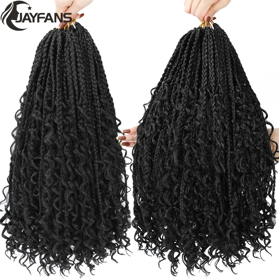 Boho Box Braids Crochet Synthetic Hair Goddess Curly Ends Bohomian