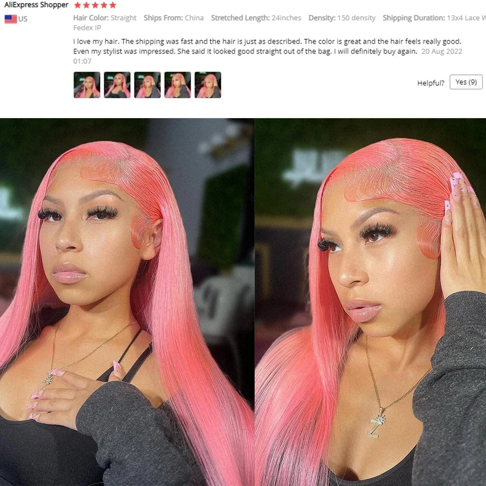 13x4 Pink Wig Lace Front Human Hair Brazilian HD Frontal Pre Plucked