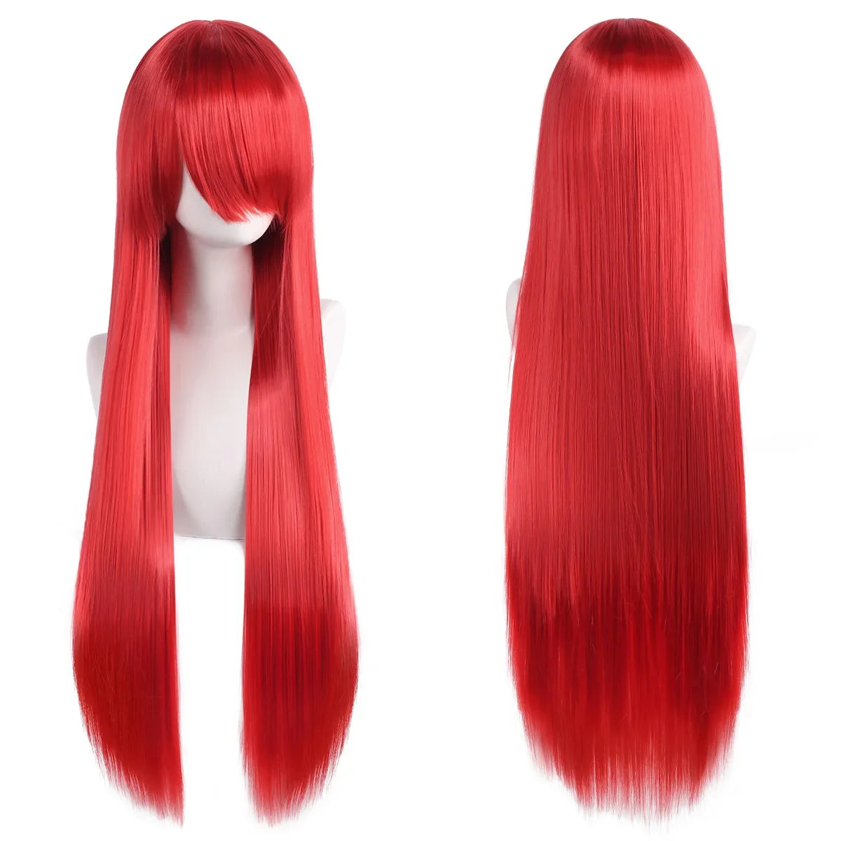 80cm Long Straight Synthetic Cosplay Wig with Bangs, White Green Silver Pink, Heat Resistant