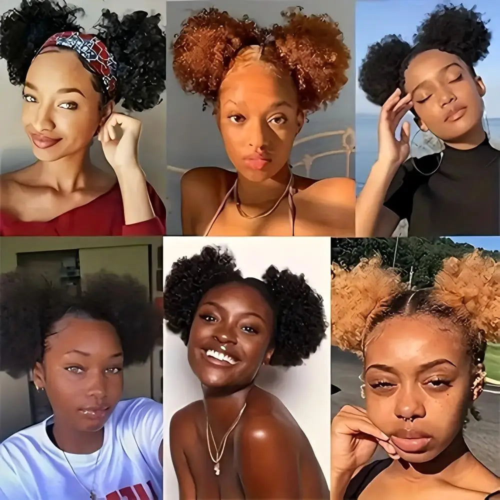 Human Hair Buns Ponytail Brazilian Afro Kinky Puffs Short Curly Drawstring Extensions