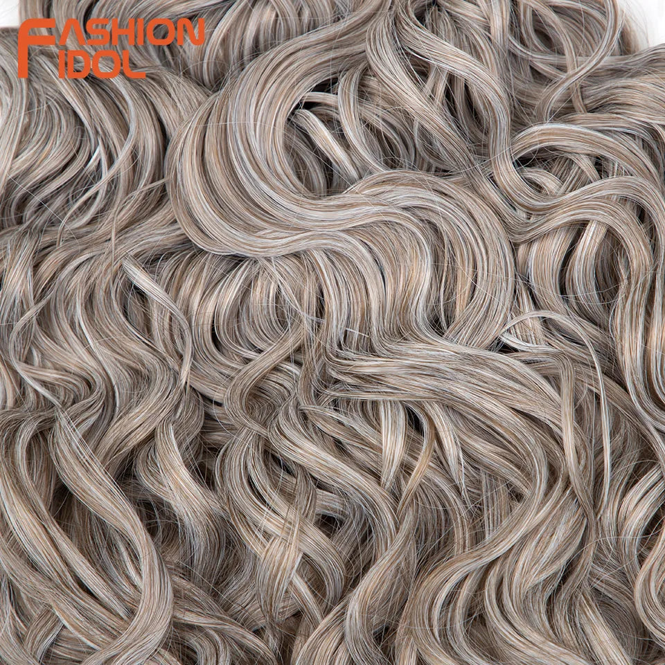 24 Inch Deep Wave Synthetic Braiding Hair, 3 Pcs, Water Wave, Ombre Grey Crochet Hair