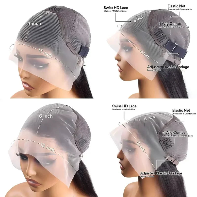 40 Inch Straight Human Hair HD Lace Frontal Wig, 13x4, Glueless, Pre-Cut, 250% Density